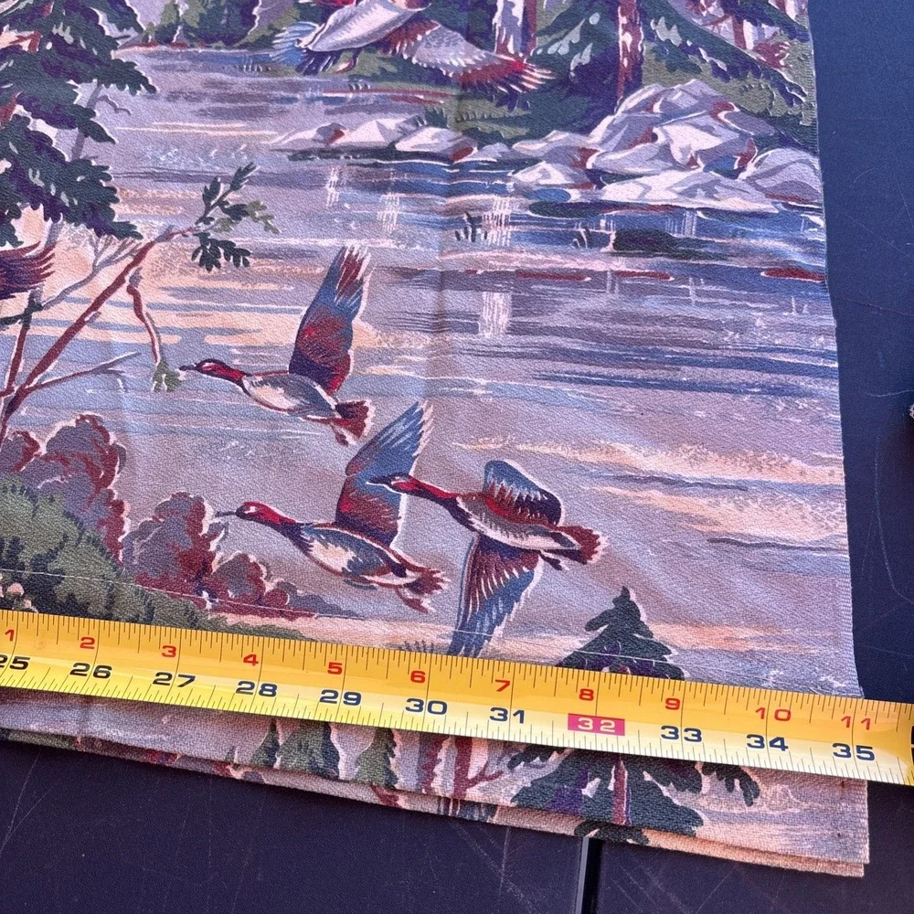 BAYOU 1940's Flying Geese Marshland Cabin Barkcloth Set 2 Fabric Curtain Panel